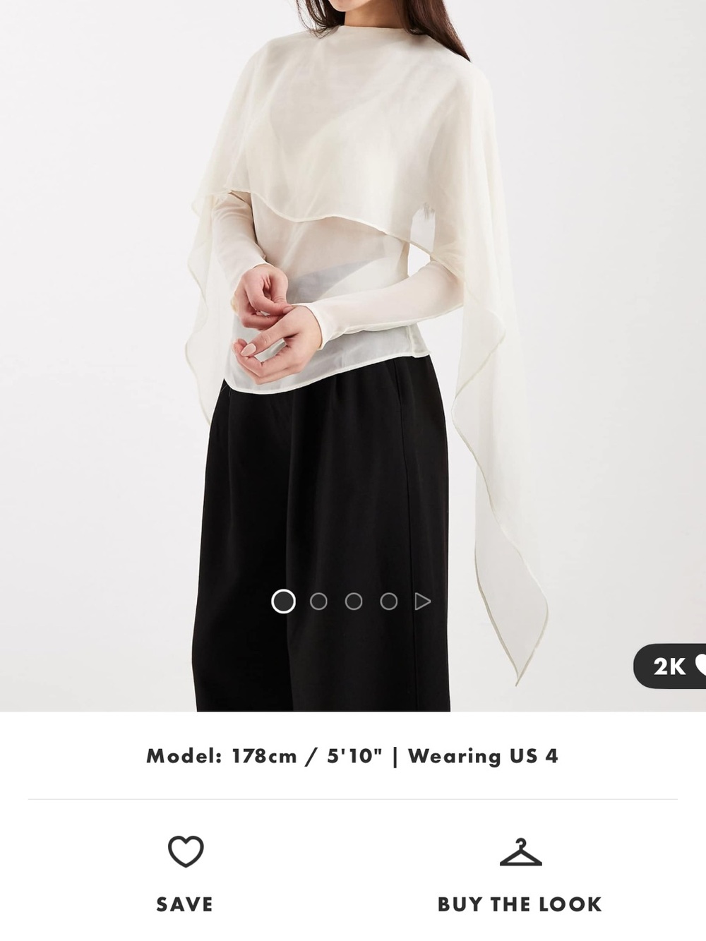 ASOS Sheer Ivory Layered Cape Blouse